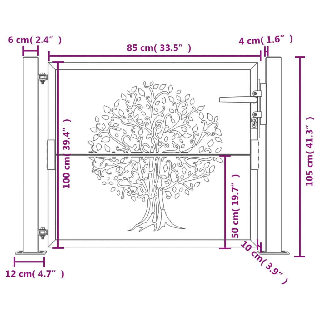 Garden Gate Anthracite 100x100 cm Steel Tree Design