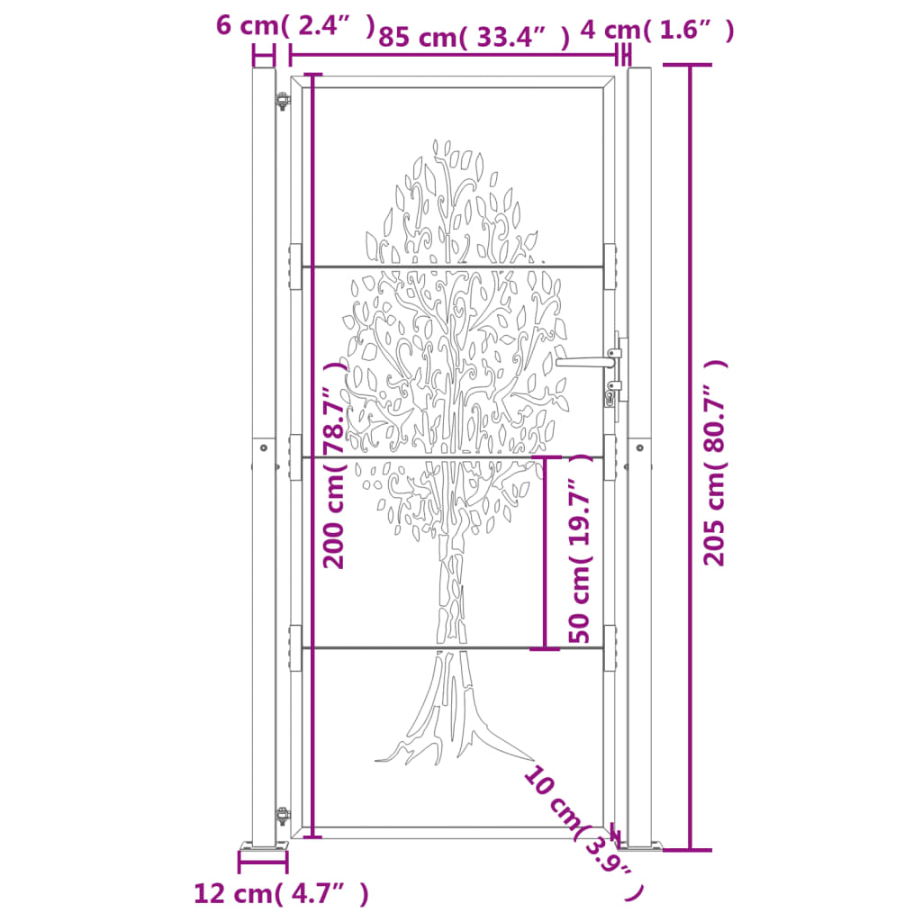 Garden Gate Anthracite 100x200 cm Steel Tree Design