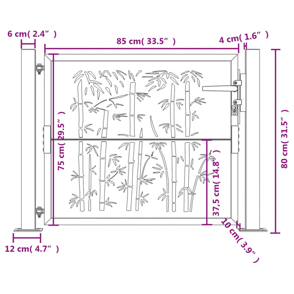 Garden Gate Anthracite 100x75 cm Steel Bamboo Design