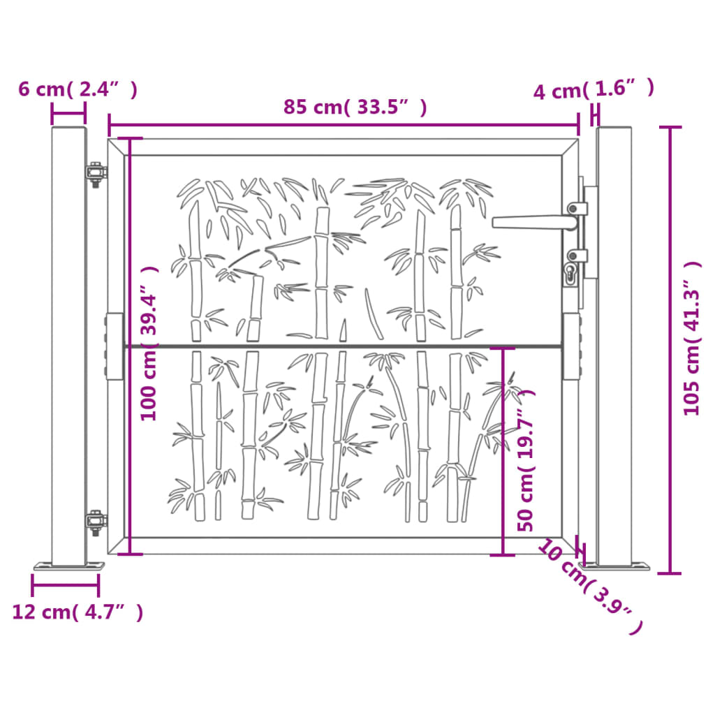 Garden Gate Anthracite 100x100 cm Steel Bamboo Design