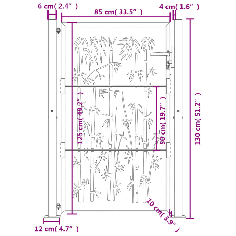 Garden Gate Anthracite 100x125 cm Steel Bamboo Design