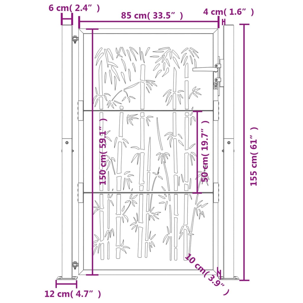 Garden Gate Anthracite 100x150 cm Steel Bamboo Design
