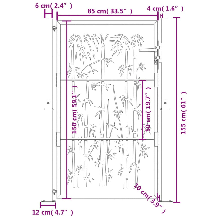 Garden Gate Anthracite 100x150 cm Steel Bamboo Design