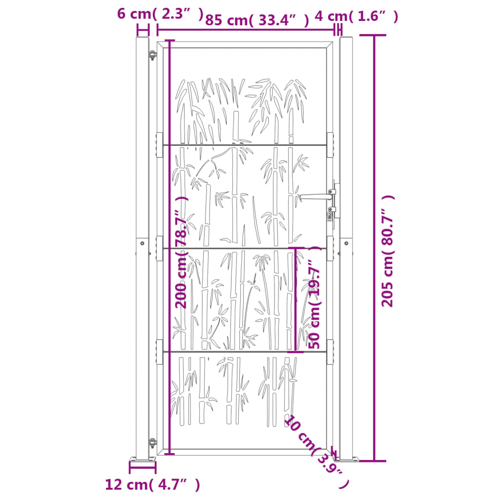 Garden Gate Anthracite 100x200 cm Steel Bamboo Design