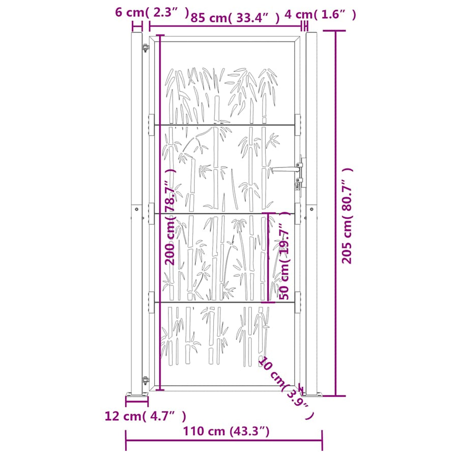 Garden Gate Anthracite 100x200 cm Steel Bamboo Design
