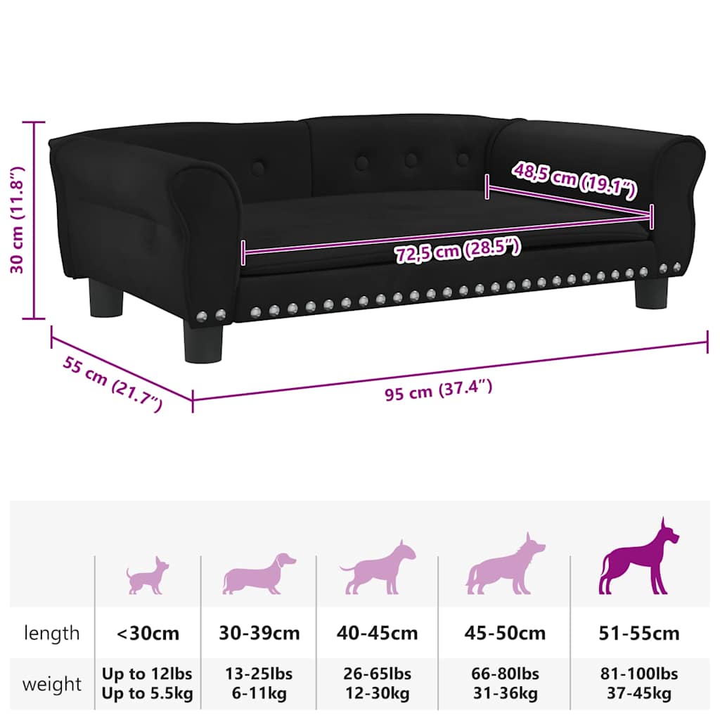 Dog Bed Black 95x55x30 cm Velvet