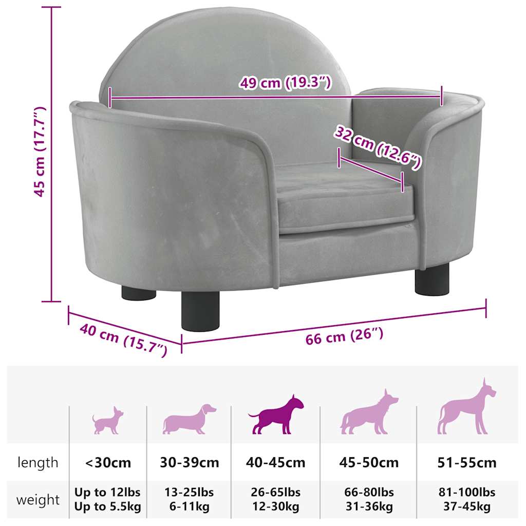 Dog Bed Light Grey 66x40x45 cm Velvet