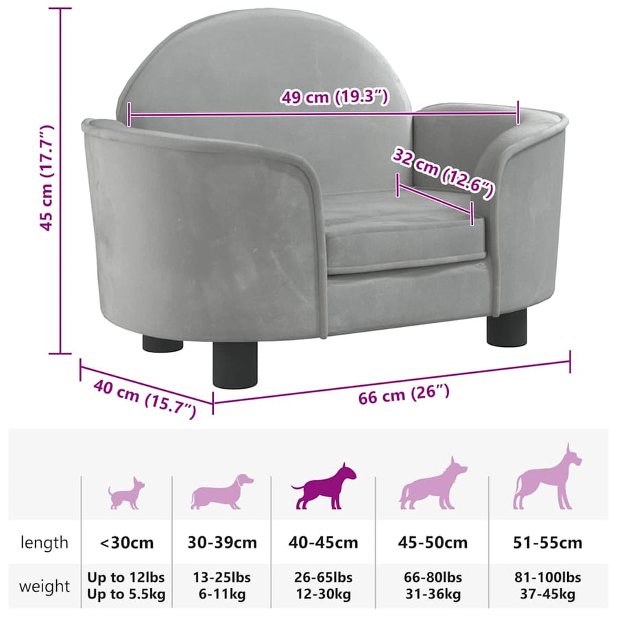 Dog Bed Light Grey 66x40x45 cm Velvet