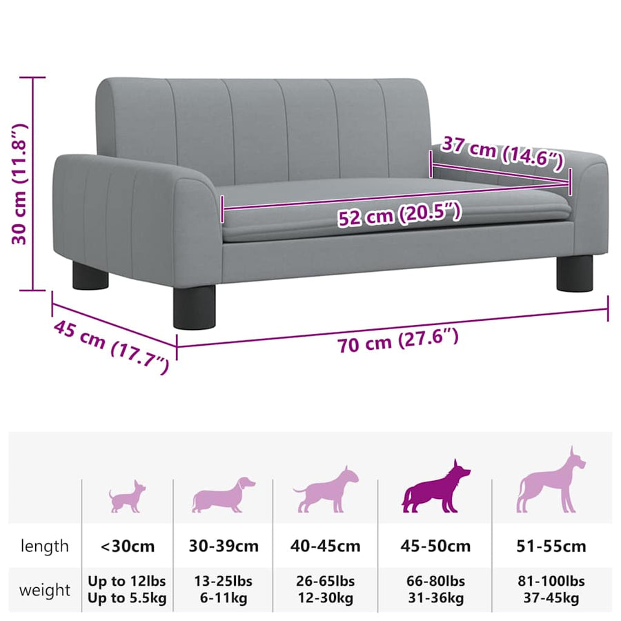 Dog Bed Light Grey 70x45x30 cm Fabric