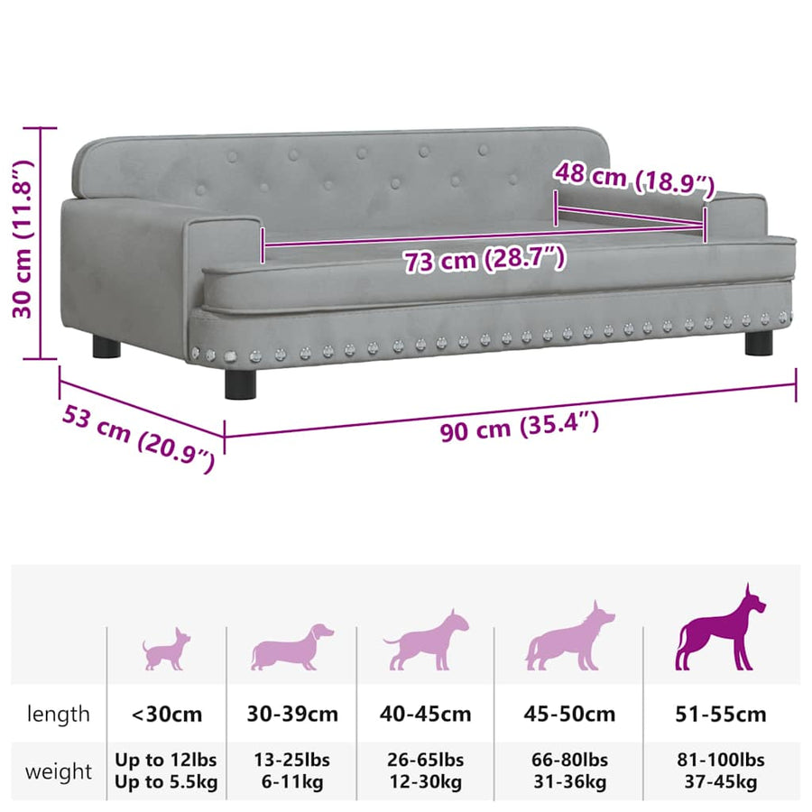 Dog Bed Light Grey 90x53x30 cm Velvet