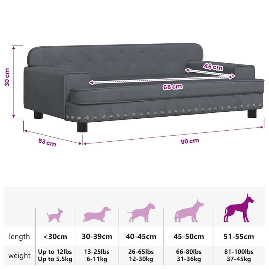 Dog Bed Dark Grey 90x53x30 cm Velvet