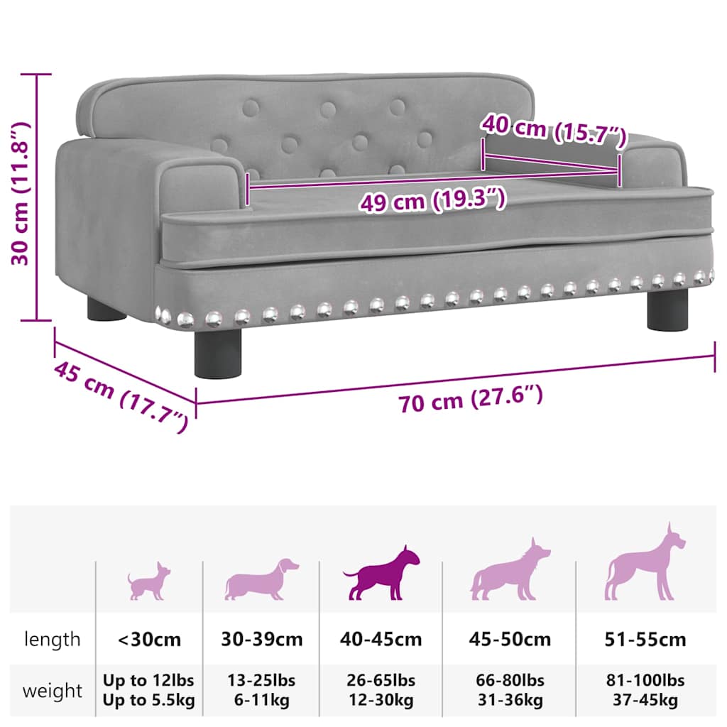 Dog Bed Light Grey 70x45x30 cm Velvet