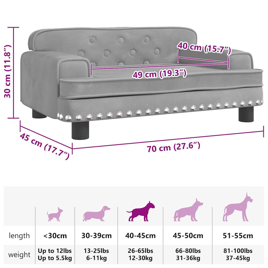 Dog Bed Light Grey 70x45x30 cm Velvet