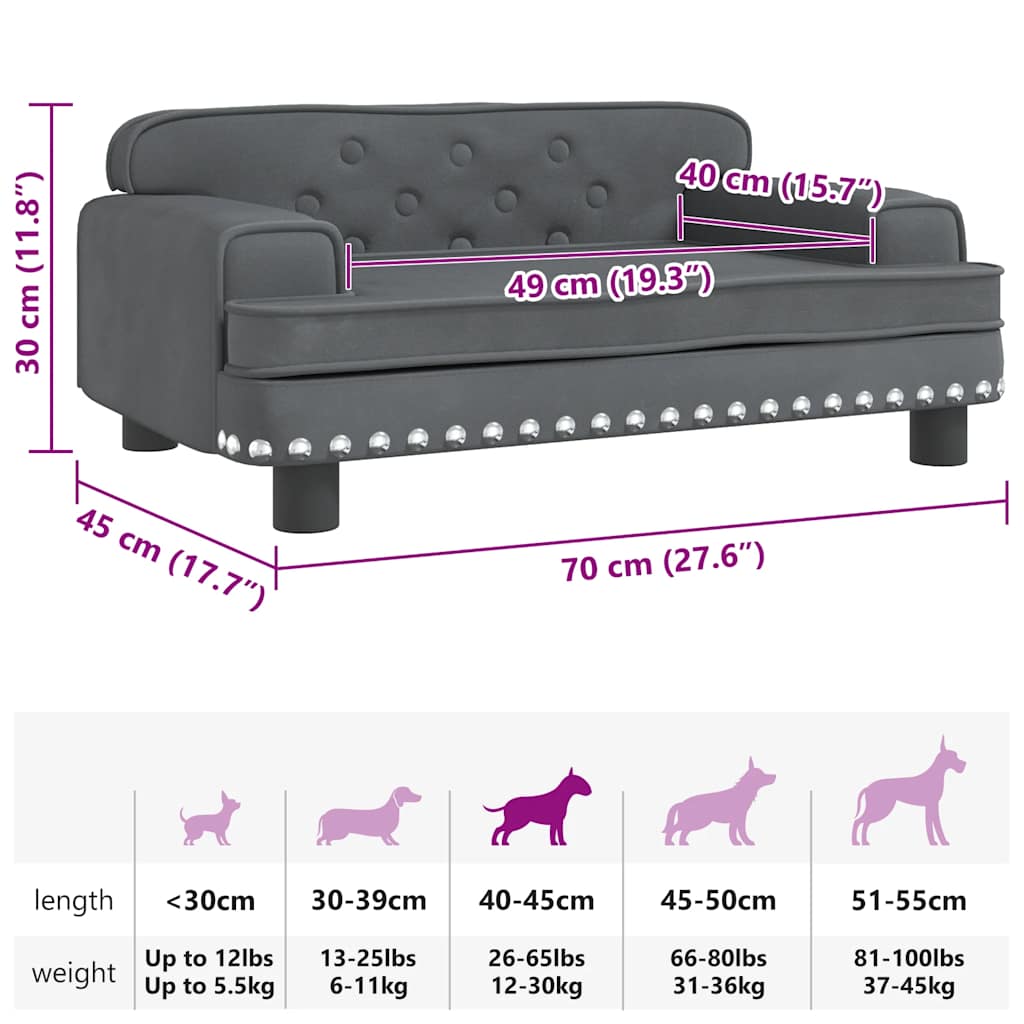 Dog Bed Dark Grey 70x45x30 cm Velvet