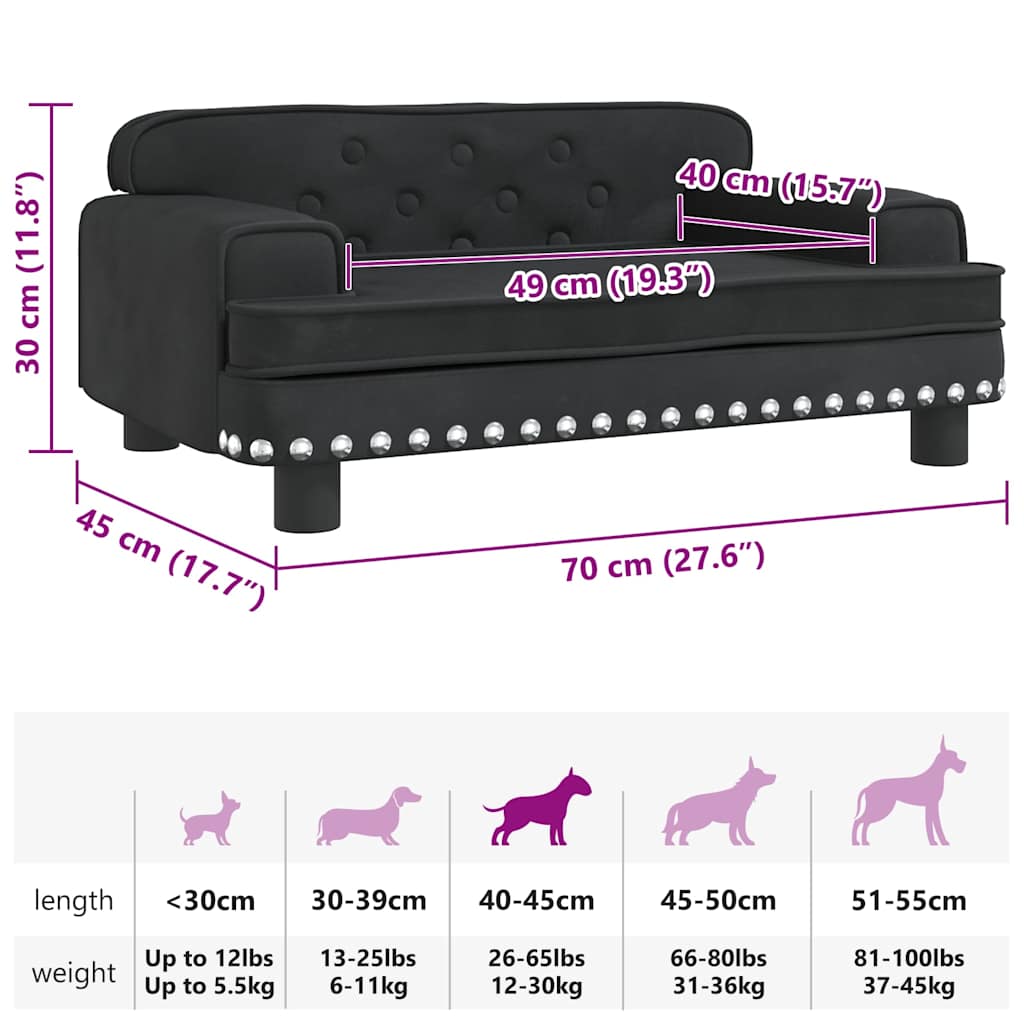 Dog Bed Black 70x45x30 cm Velvet