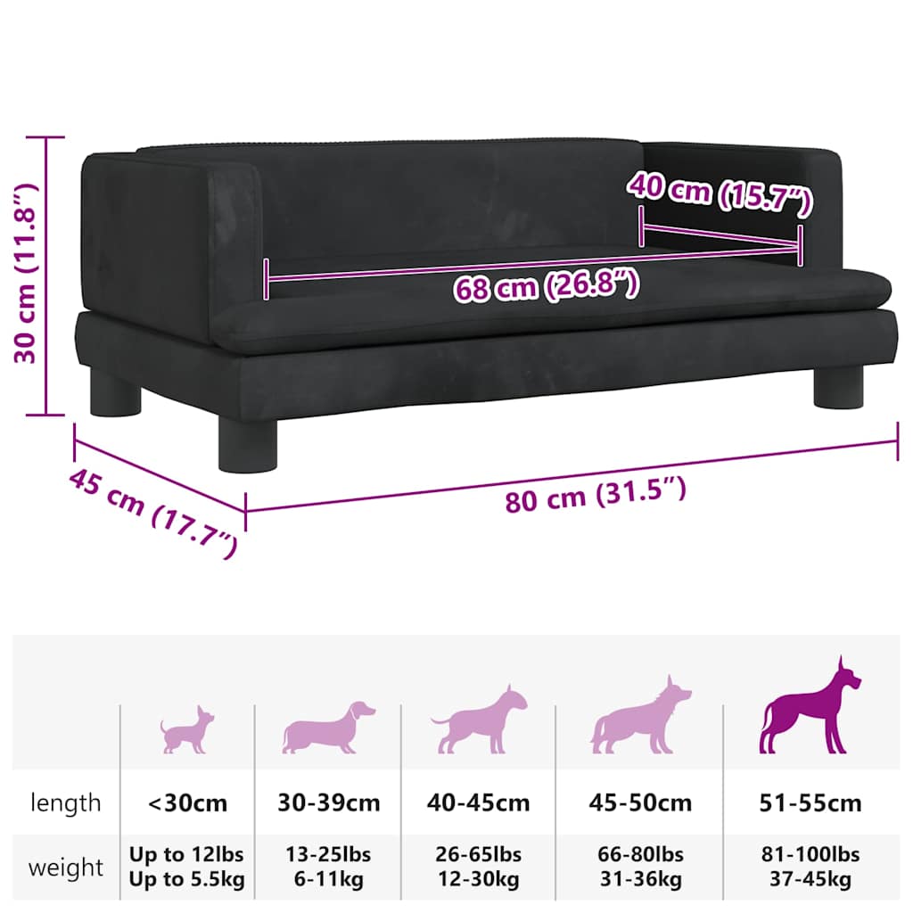 Dog Bed Black 80x45x30 cm Velvet