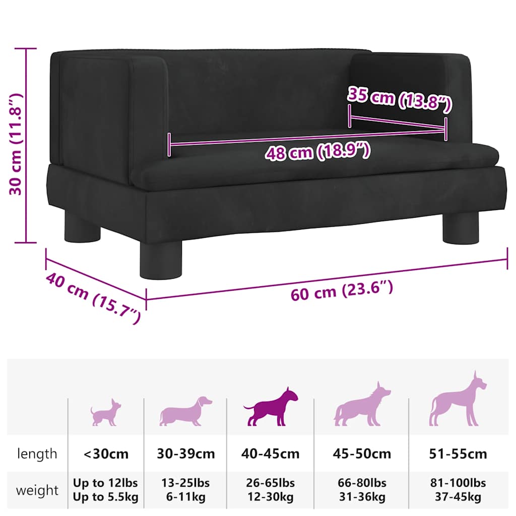 Dog Bed Black 60x40x30 cm Velvet