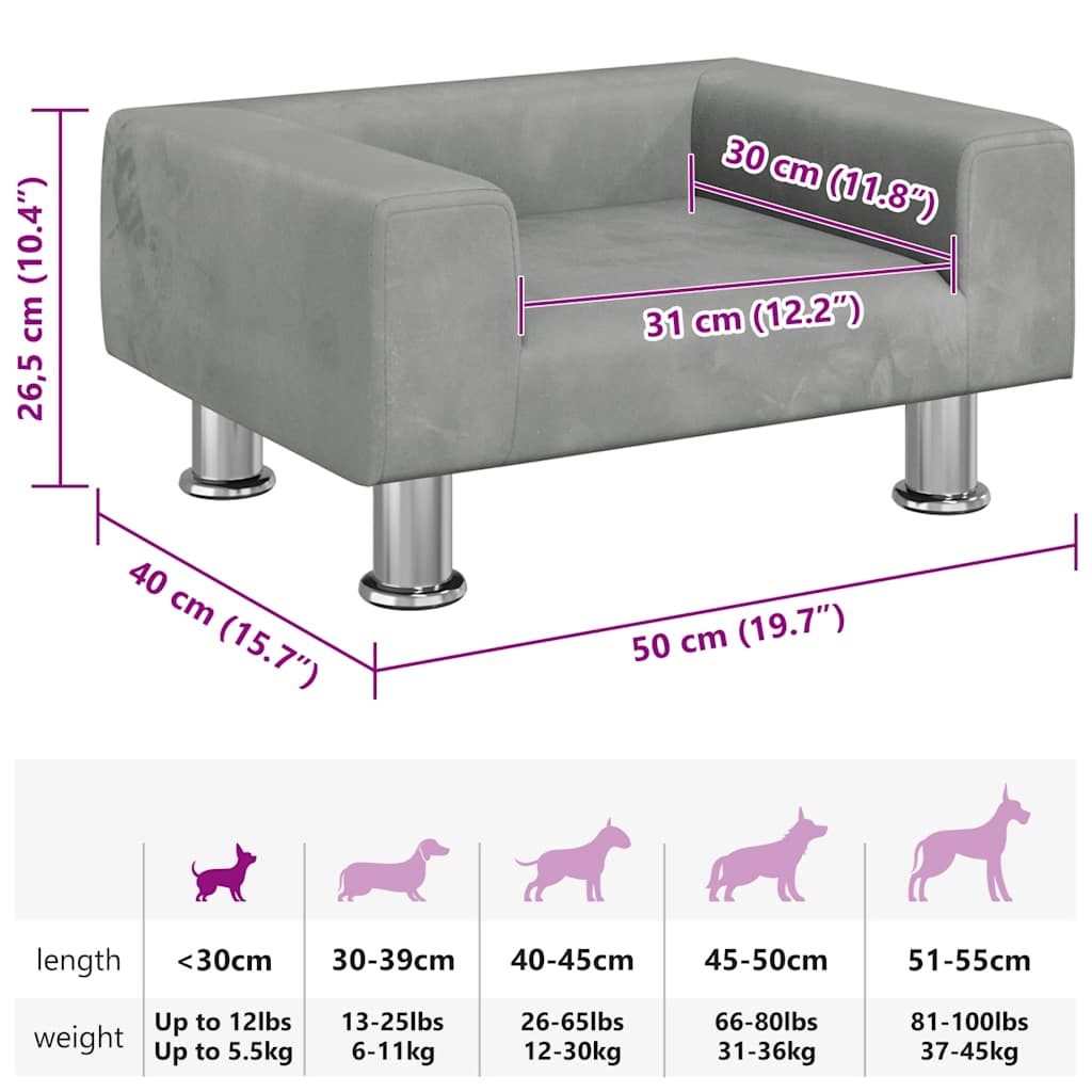 Dog Bed Light Grey 50x40x26.5 cm Velvet