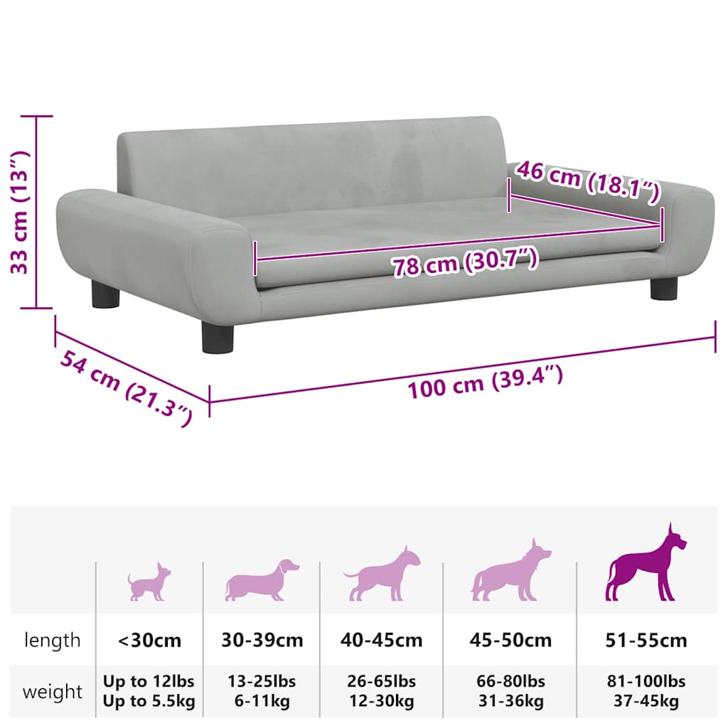 Dog Bed Light Grey 100x54x33 cm Velvet