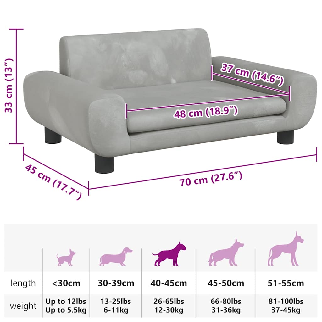 Dog Bed Light Grey 70x45x33 cm Velvet
