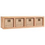 Wall Shelf with Baskets 62x18x16 cm Solid Wood Walnut - Front View