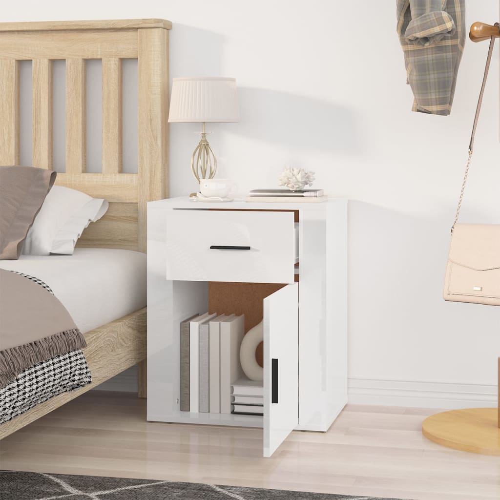 Bedside Cabinet High Gloss White 50x36x60 cm Engineered Wood
