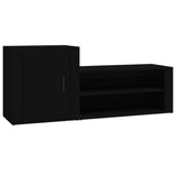 Shoe Cabinet Black 130x35x54 cm Engineered Wood - Front View