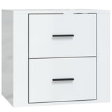Wall-mounted Bedside Cabinet High Gloss White 50x36x47 cm - Front View