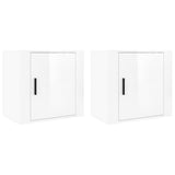 Wall-mounted Bedside Cabinets 2 pcs High Gloss White 50x30x47cm - Front View
