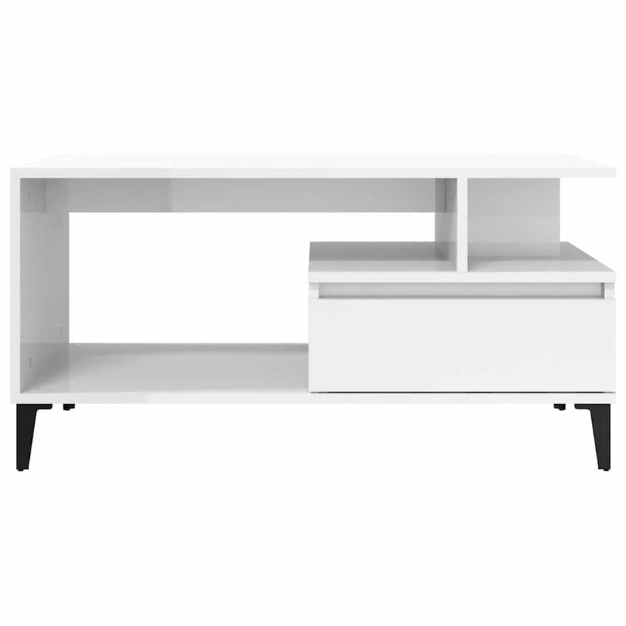 Coffee Table High Gloss White 90x49x45 cm Engineered Wood