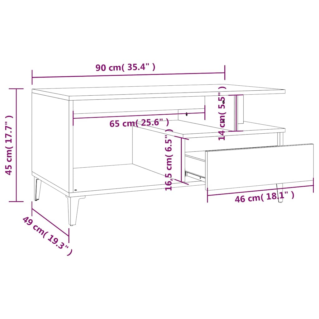 Coffee Table Smoked Oak 90x49x45 cm Engineered Wood