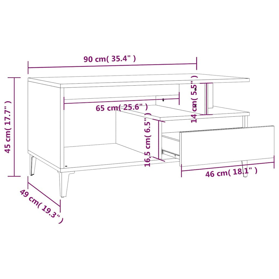 Coffee Table Brown Oak 90x49x45 cm Engineered Wood
