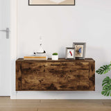 Wall Shoe Cabinet Smoked Oak 100x35x38 cm Engineered Wood - Side View