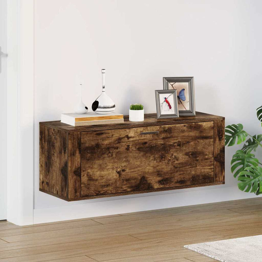 Wall Shoe Cabinet Smoked Oak 100x35x38 cm Engineered Wood