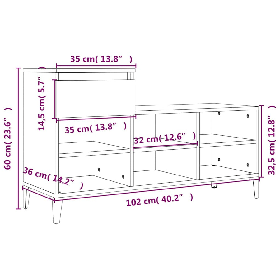 Shoe Cabinet Grey Sonoma 102x36x60 cm Engineered Wood