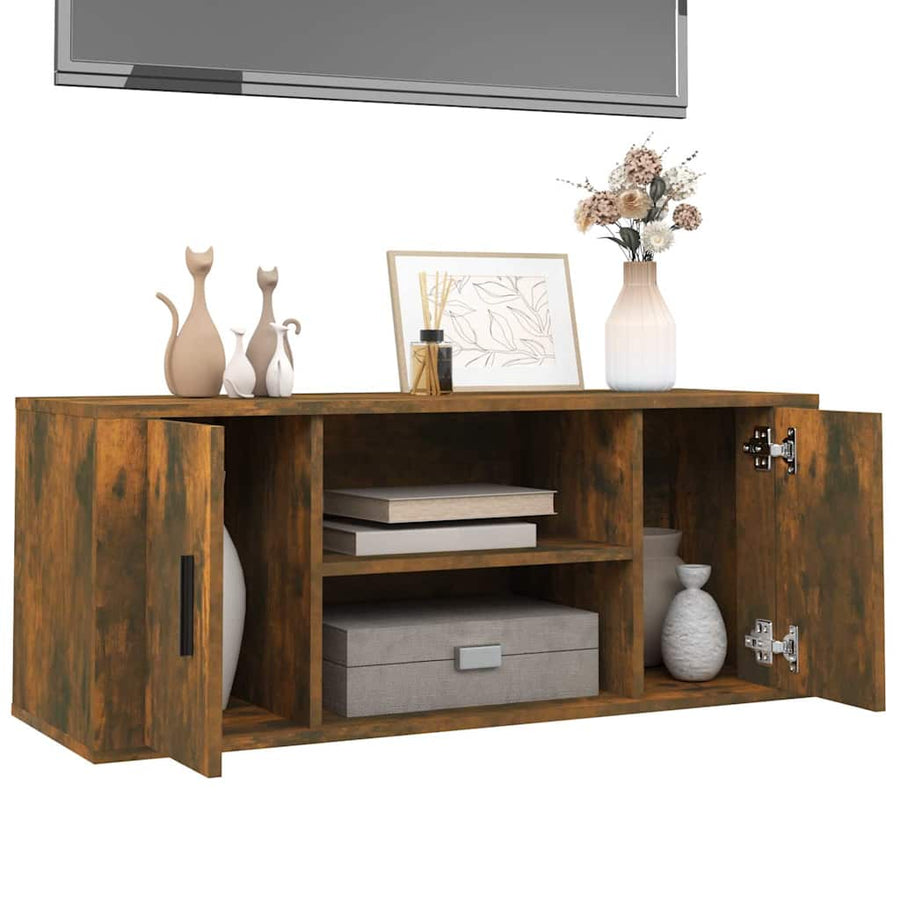 TV Cabinet Smoked Oak 100x35x40 cm Engineered Wood