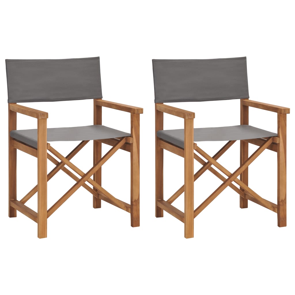 Director's Chairs 2 pcs Solid Wood Teak Grey