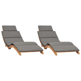Sun Loungers 2 pcs with Cushions Solid Wood Teak - Front View
