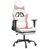 Gaming Chair with Footrest White and Pink Faux Leather - Front View