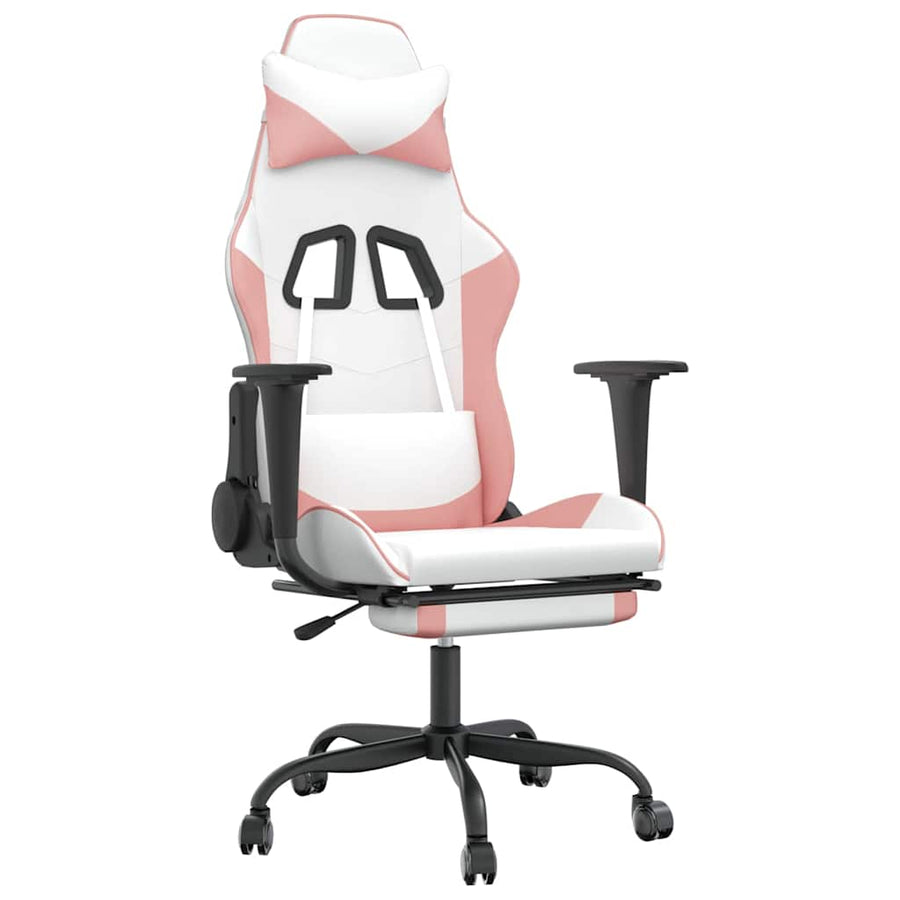 Gaming Chair with Footrest White and Pink Faux Leather