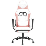 Gaming Chair with Footrest White and Pink Faux Leather - Side View