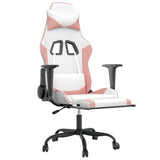 Gaming Chair with Footrest White and Pink Faux Leather - Rear View