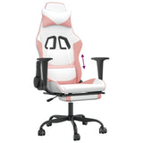 Gaming Chair with Footrest White and Pink Faux Leather