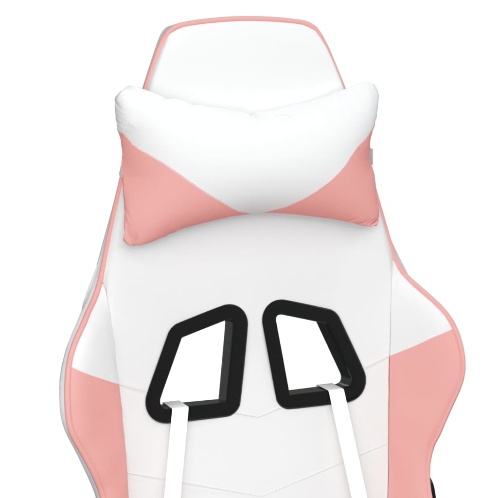 Gaming Chair with Footrest White and Pink Faux Leather