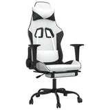 Gaming Chair with Footrest White and Black Faux Leather - Front View