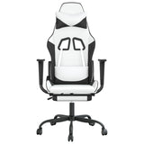Gaming Chair with Footrest White and Black Faux Leather - Side View