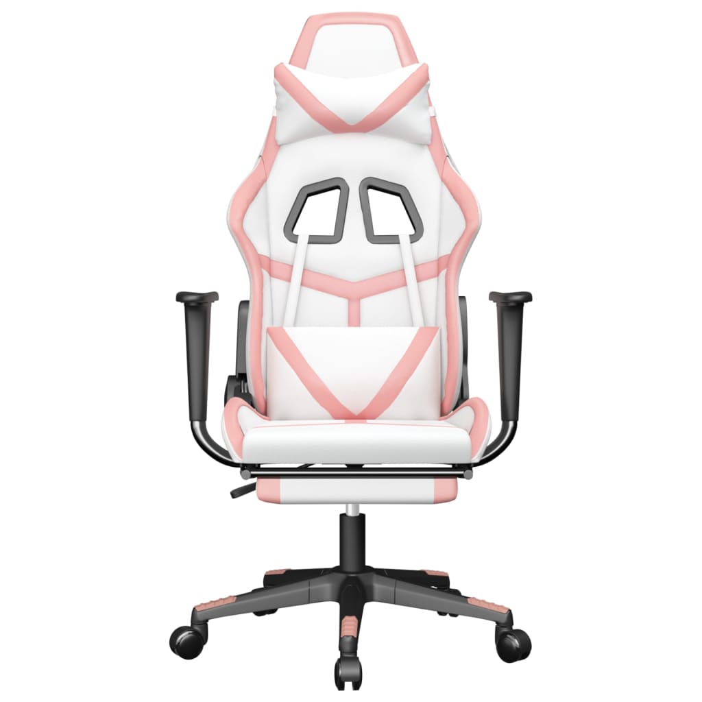 Gaming Chair with Footrest White and Pink Faux Leather