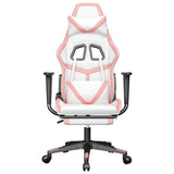 Gaming Chair with Footrest White and Pink Faux Leather - Side View