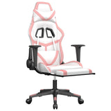 Gaming Chair with Footrest White and Pink Faux Leather - Rear View