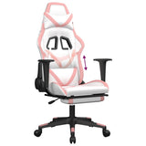 Gaming Chair with Footrest White and Pink Faux Leather - Low Angle
